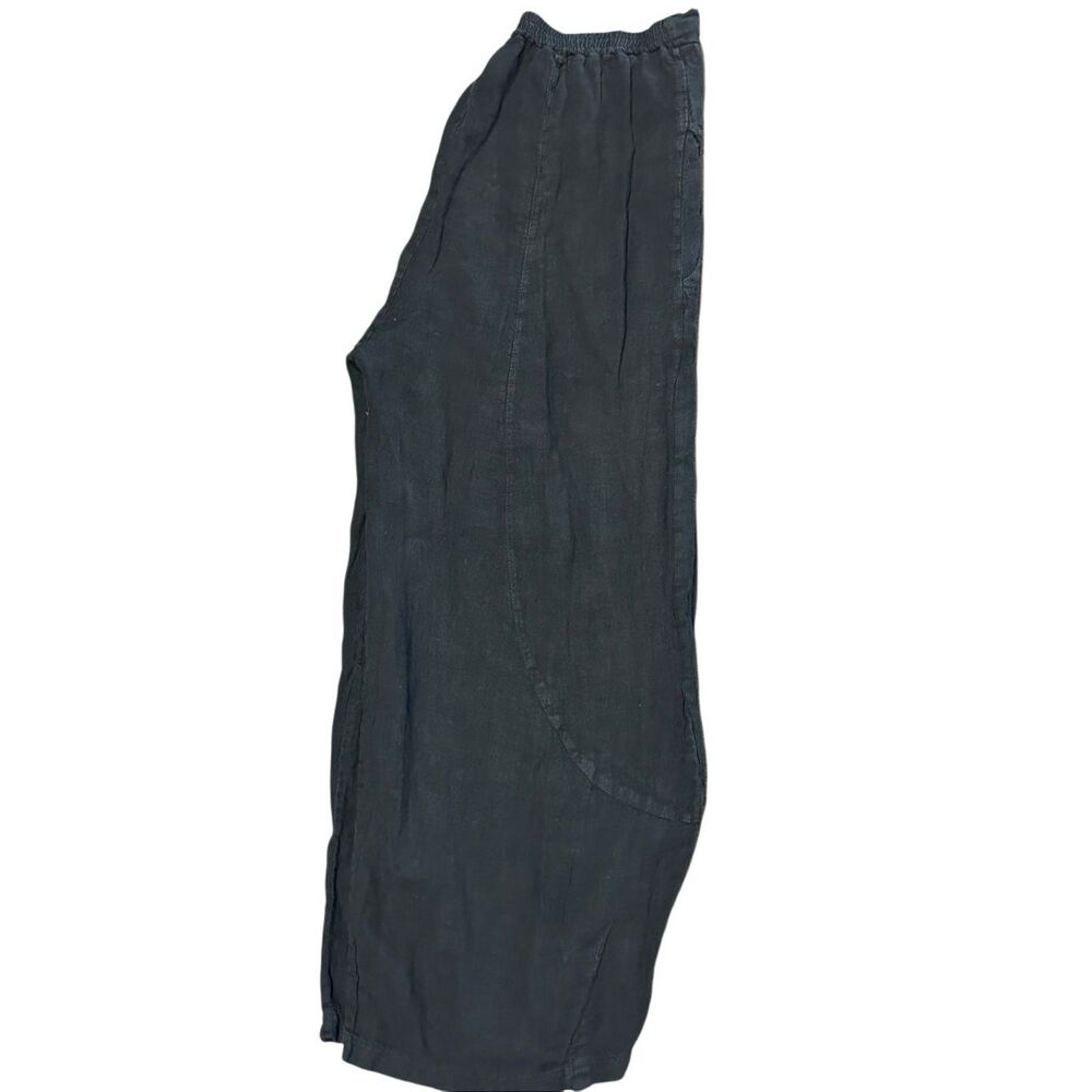 Inizio black charcoal linen wide leg cropped pants M Lagenlook - Picture 2 of 10